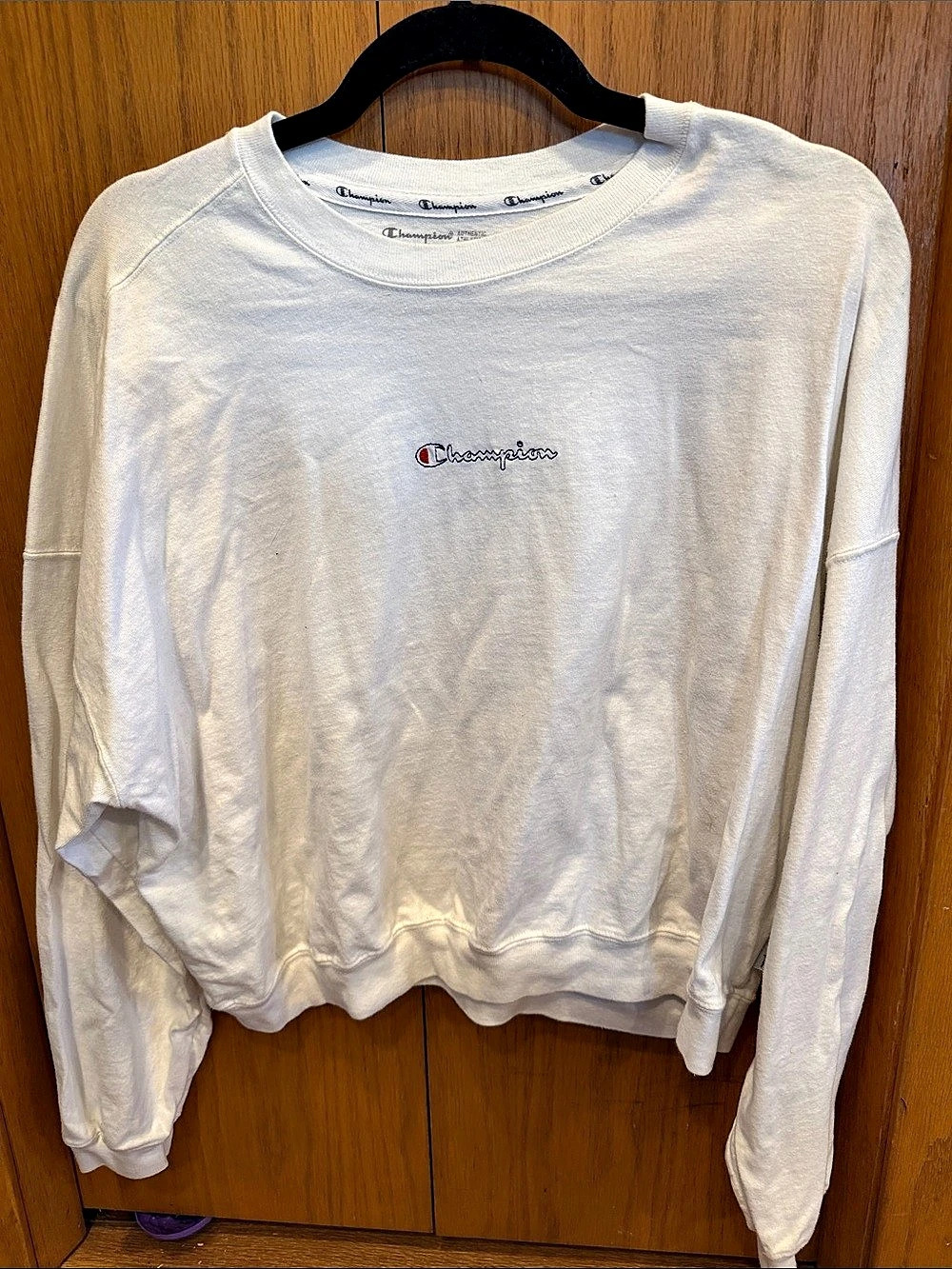 Champion Long Sleeve Sweatshirt in White Size Medium cropped